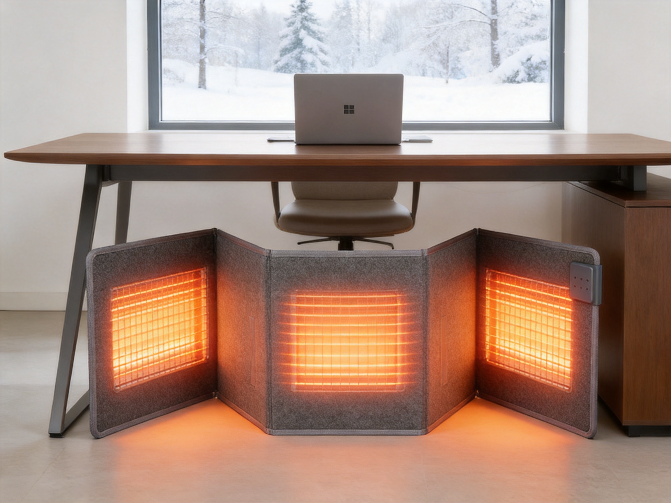 Three-Sided 3D Under Desk Heater for Efficient Personal Warmth